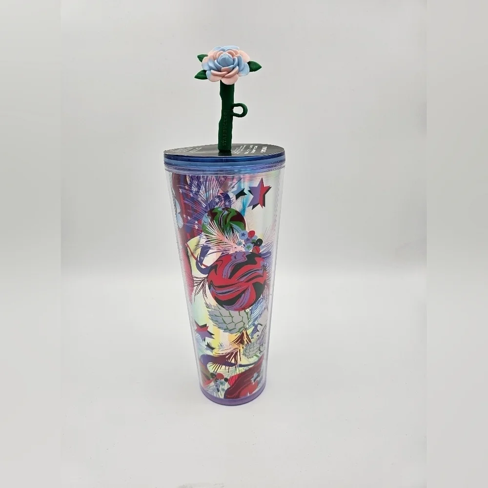 STARBUCKS Holiday 2023 ROSE Silicone STRAW TOPPER 24oz Venti Tumbler